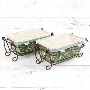 Temp-Tations Floral Lace 12 oz Ramekins with Cover & Metal Holder - Set of Two